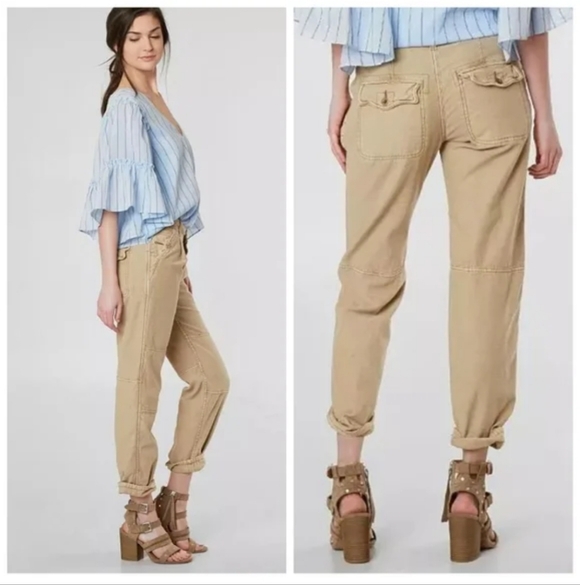 Free People Pants - Free People Utility Boyfriend Button Fly Cotton Tan Pants Women's 29 Mid Rise